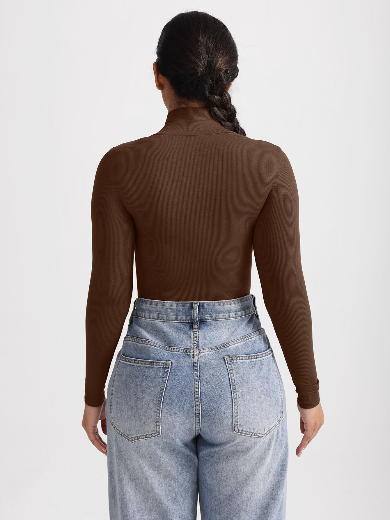 Womens Turtleneck Thong Bodysuit Warm Bodycon High Waist Romper Body Shapewear